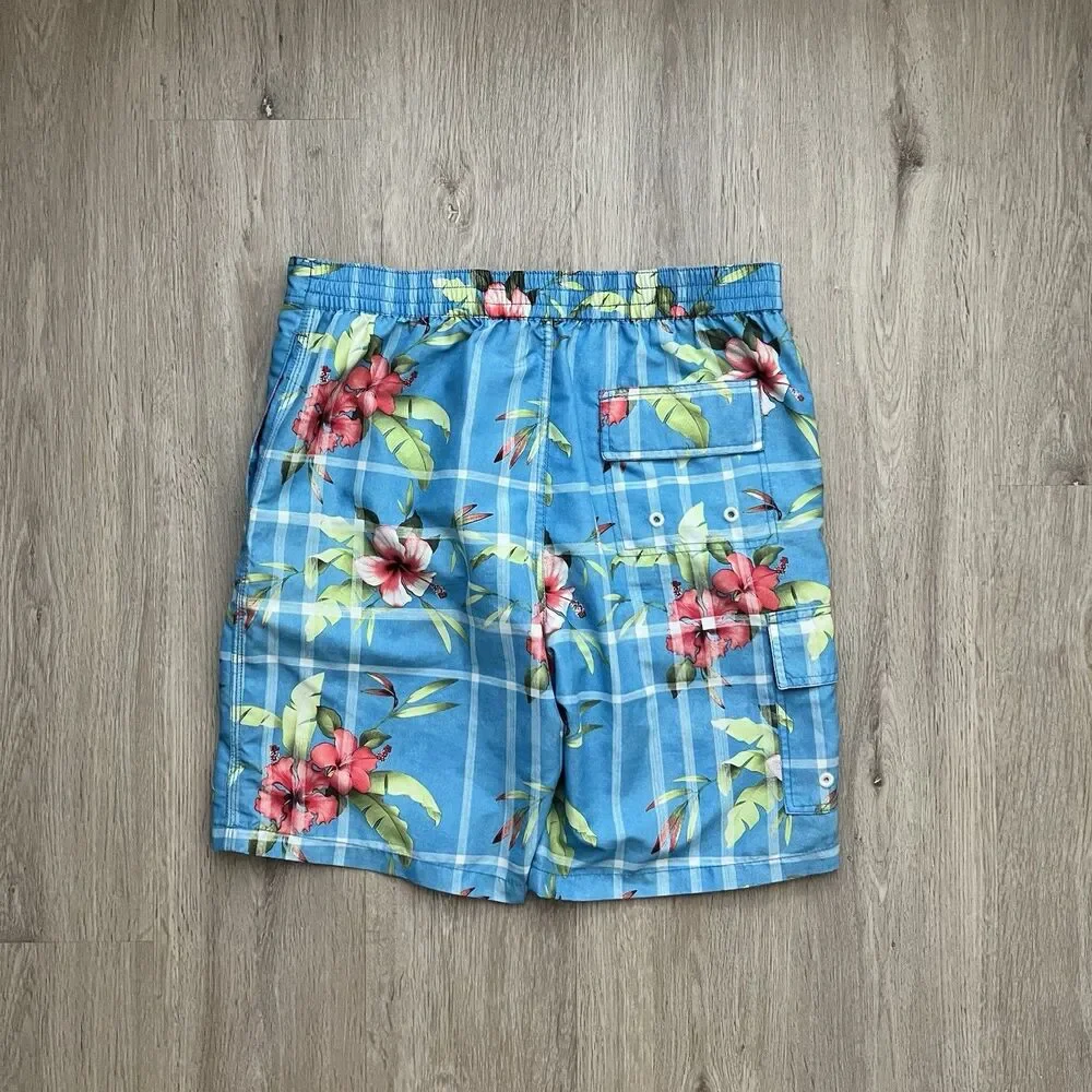 Tommy Bahama Board Shorts Swim Trunks Mens Size M Relax Blue Tropical Floral 9'